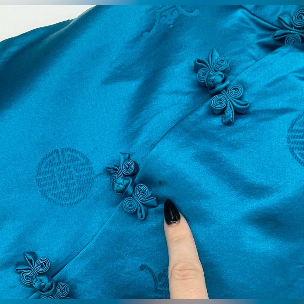 VTG 1960s Mandarin Fashions Aqua Blue Maxi Length Mid Century Cheongsam Dress - Picture 13 of 14